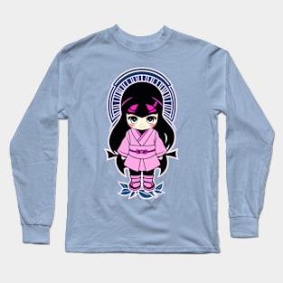 cute and happy baby girl ninja design graphic illustration by ironpalette Long Sleeve T-Shirt